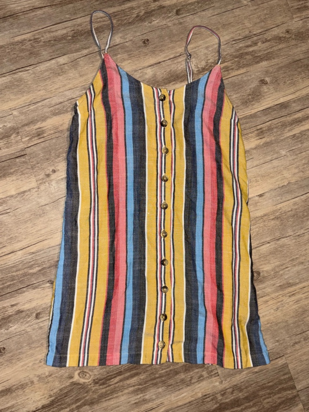 Striped Button-Front Cami Dress in Yellow, Blue & Coral